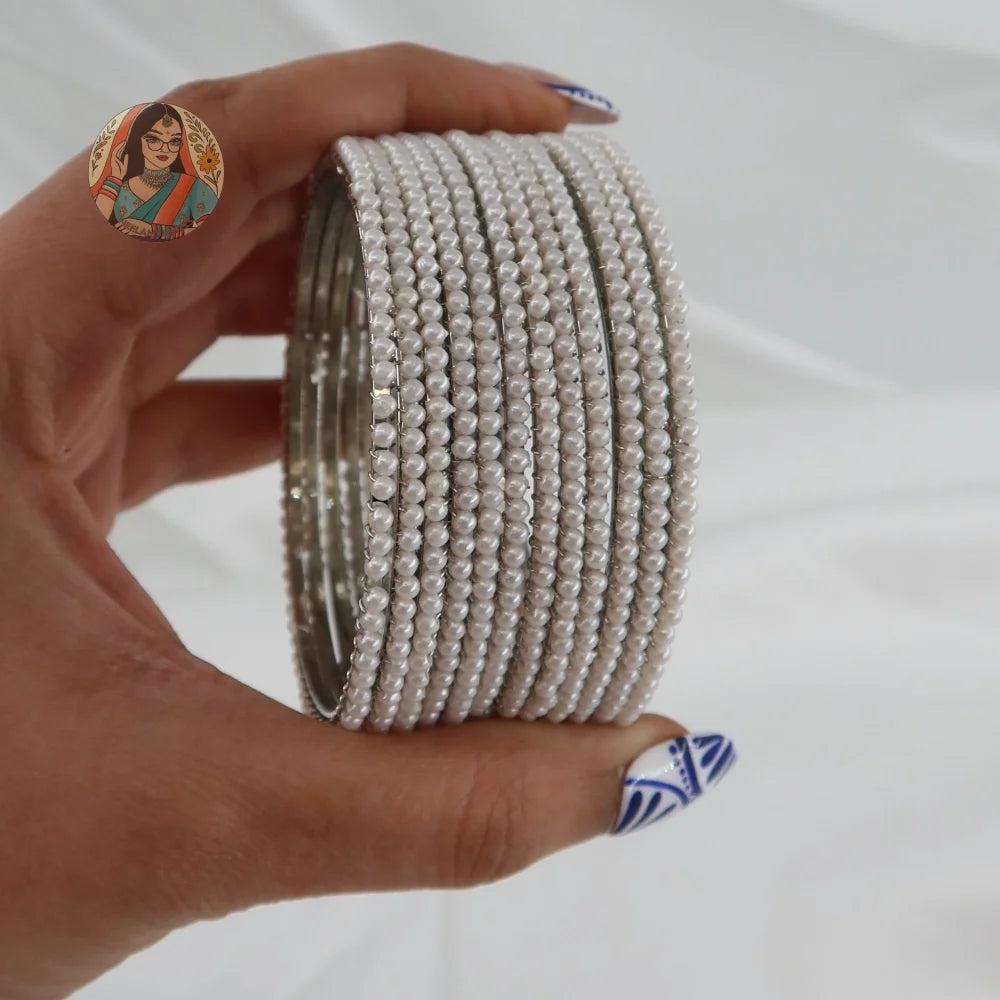 Silver Pearl Bangles