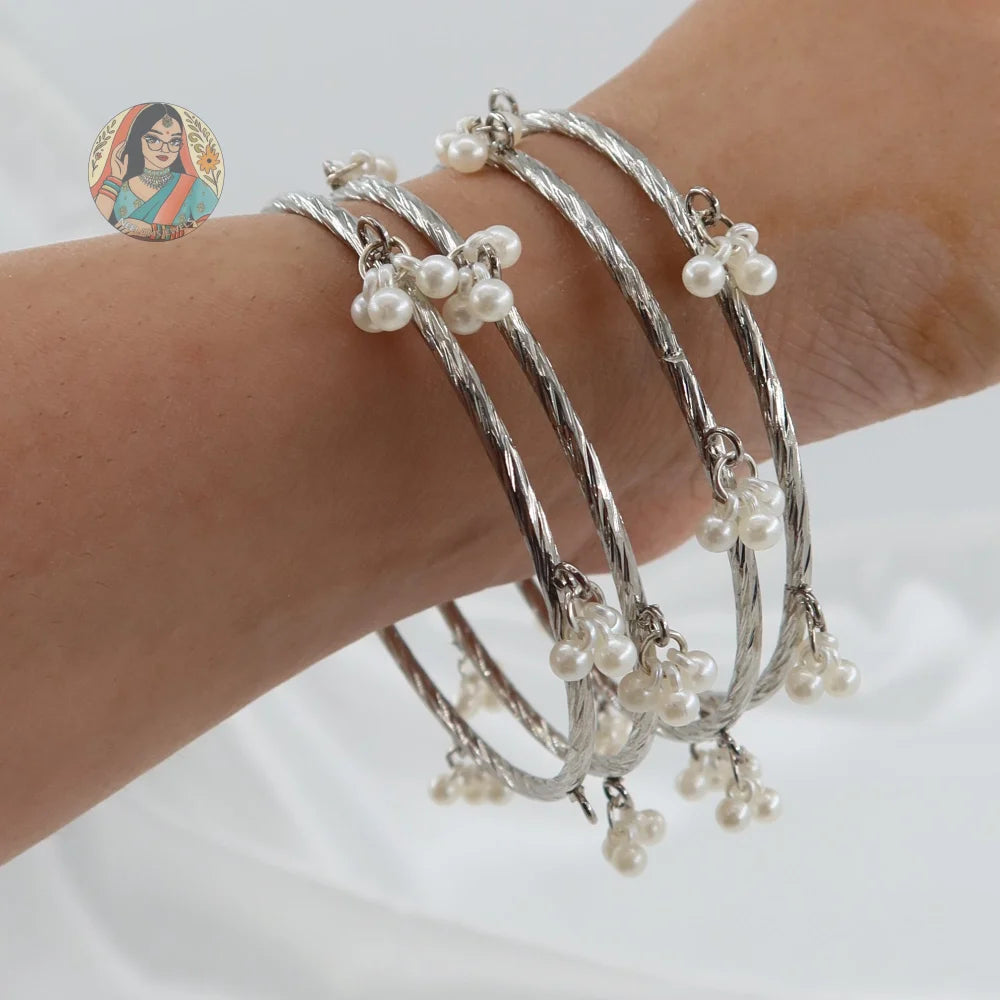 Silver Pearl Cluster Bangles