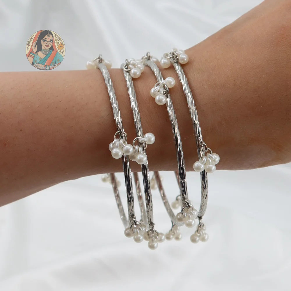 Silver Pearl Cluster Bangles