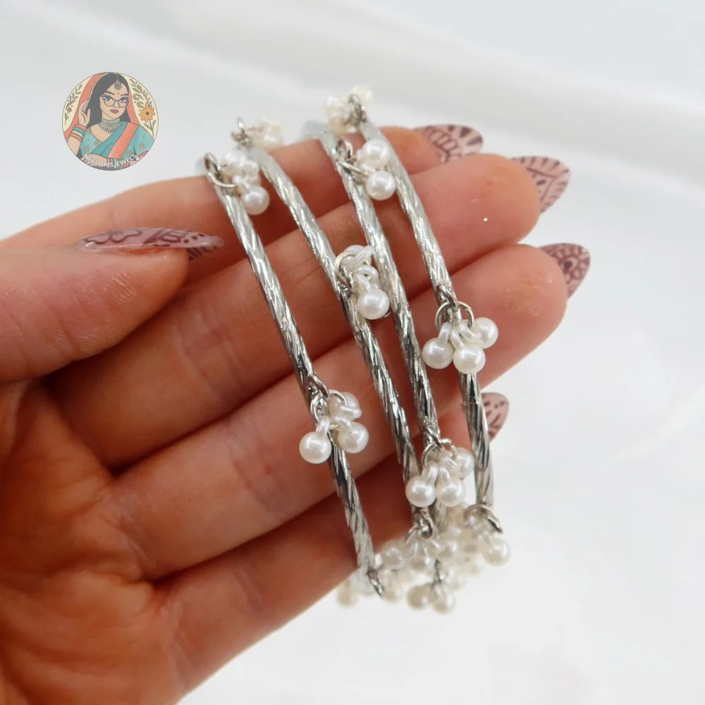 Silver Pearl Cluster Bangles