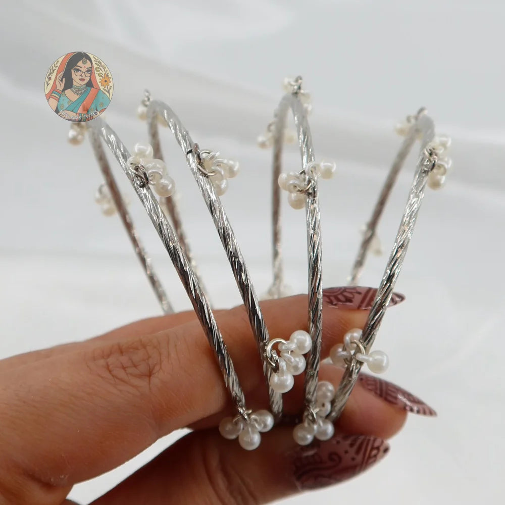 Silver Pearl Cluster Bangles