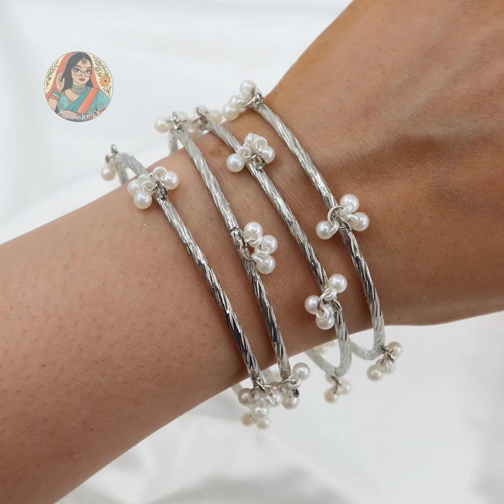 Silver Pearl Cluster Bangles