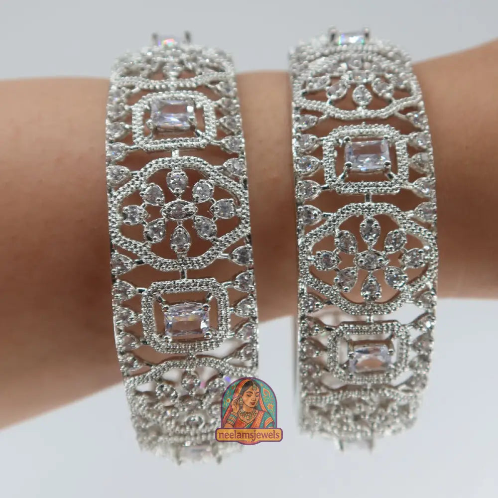 Silver Rounded Floral Bangles