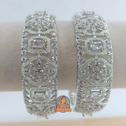 Silver Rounded Floral Bangles