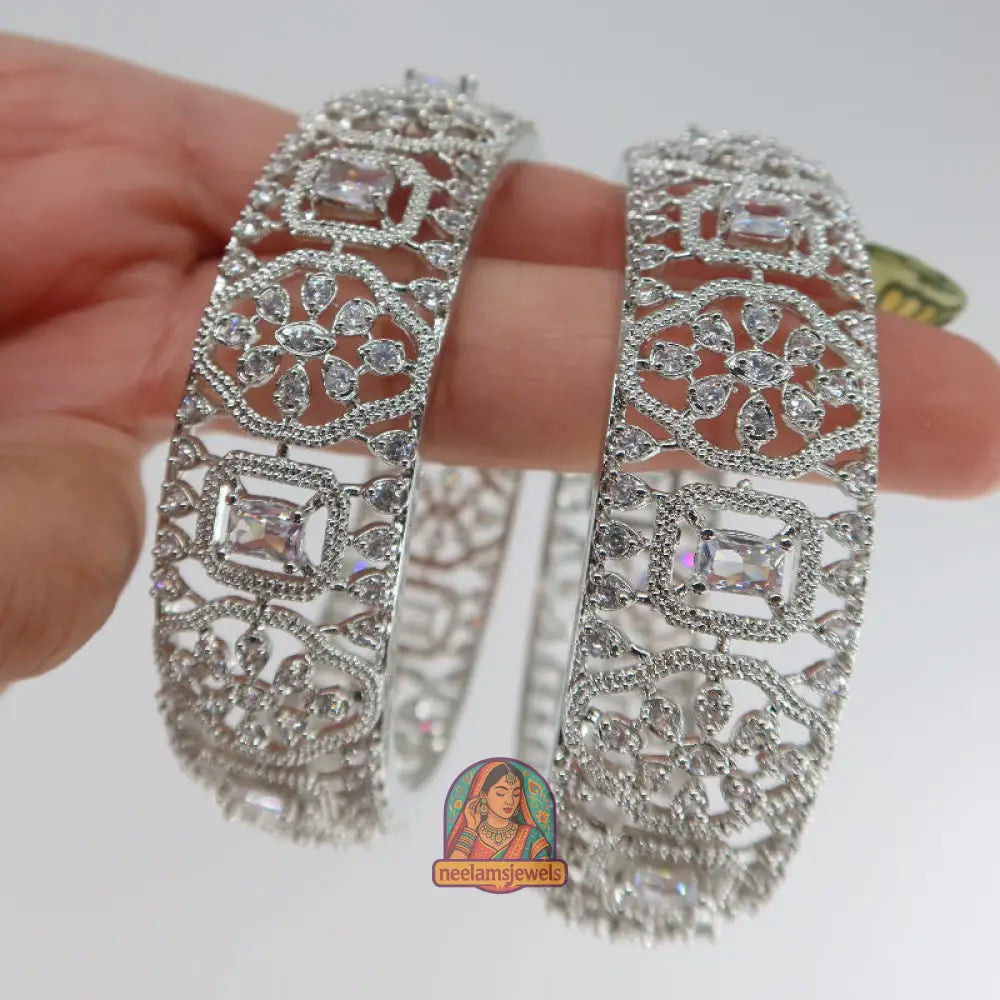 Silver Rounded Floral Bangles