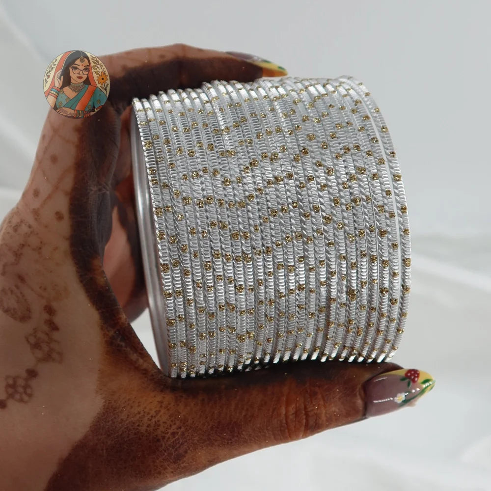 ’Silver’ Shiny Gold Dotted Bangle Set