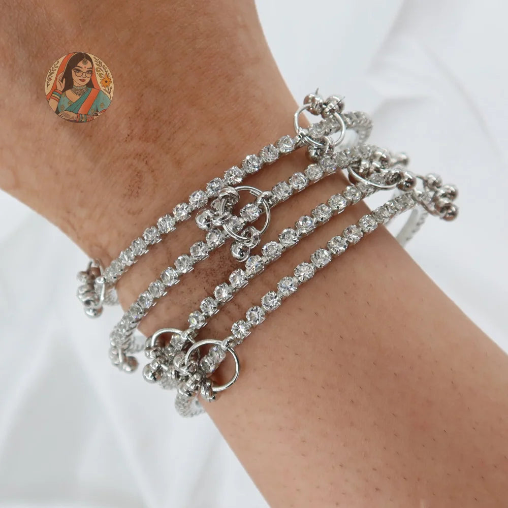 Silver Sparkle Ghungroo Mini Bangle Set (4)