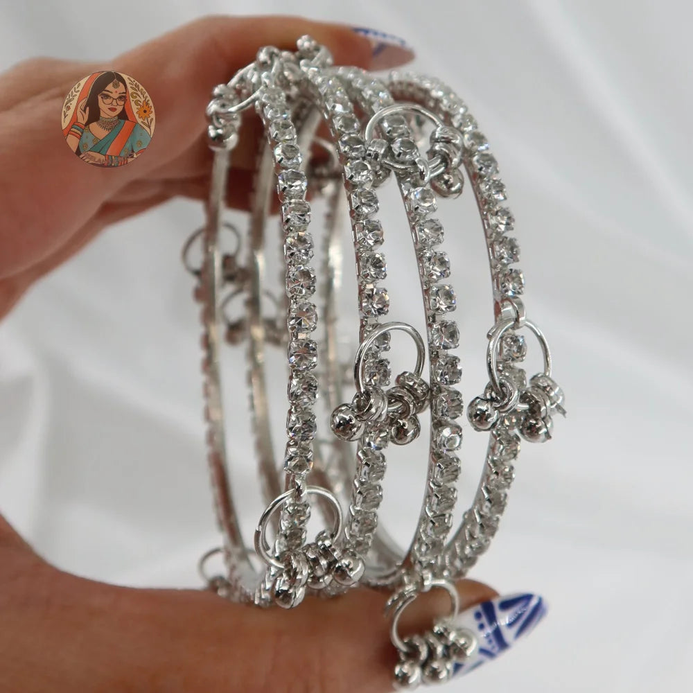 Silver Sparkle Ghungroo Mini Bangle Set (4)