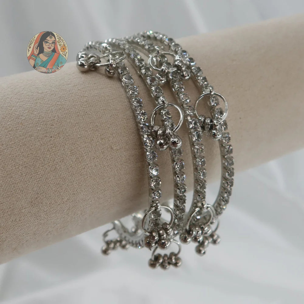 Silver Sparkle Ghungroo Mini Bangle Set (4)