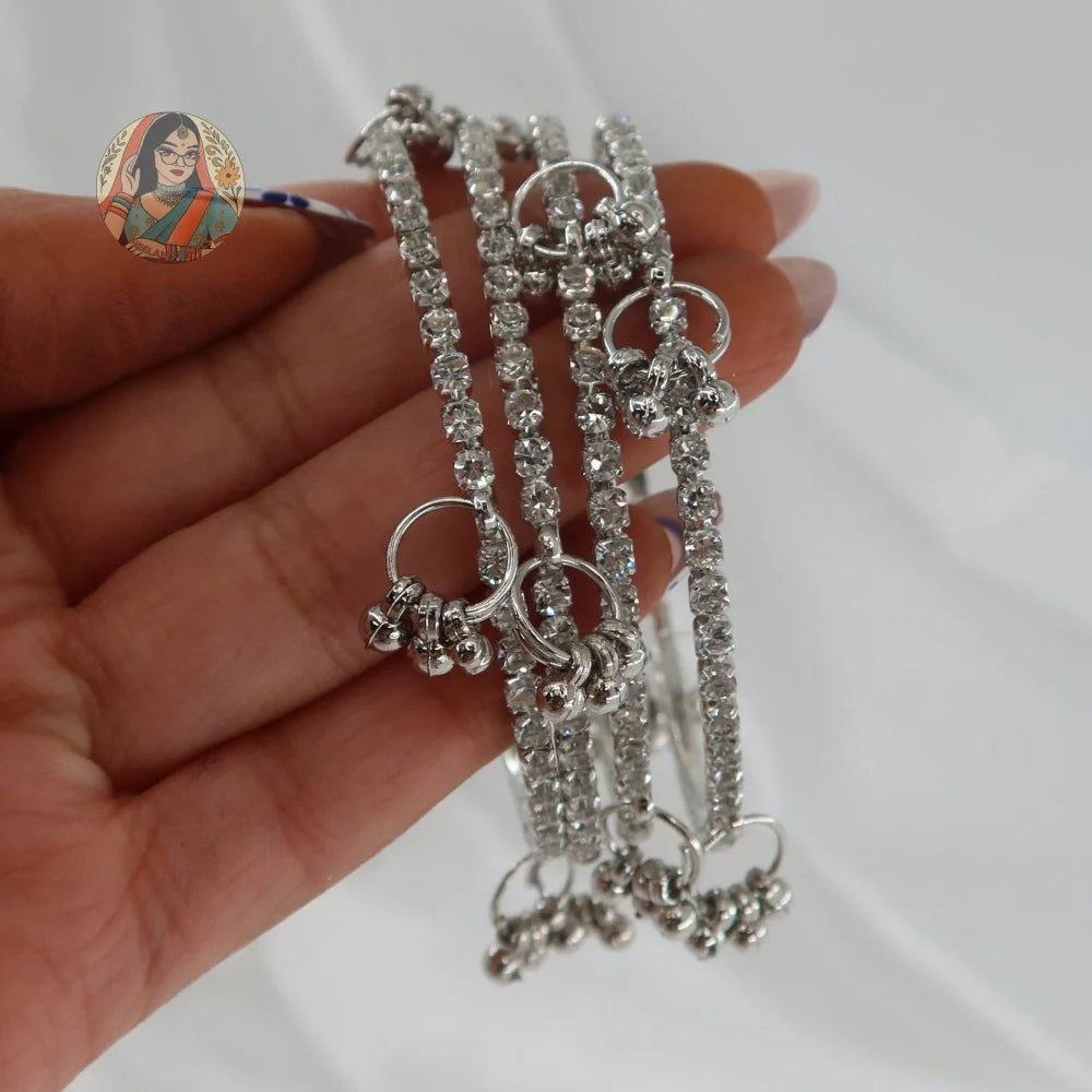 Silver Sparkle Ghungroo Mini Bangle Set (4)