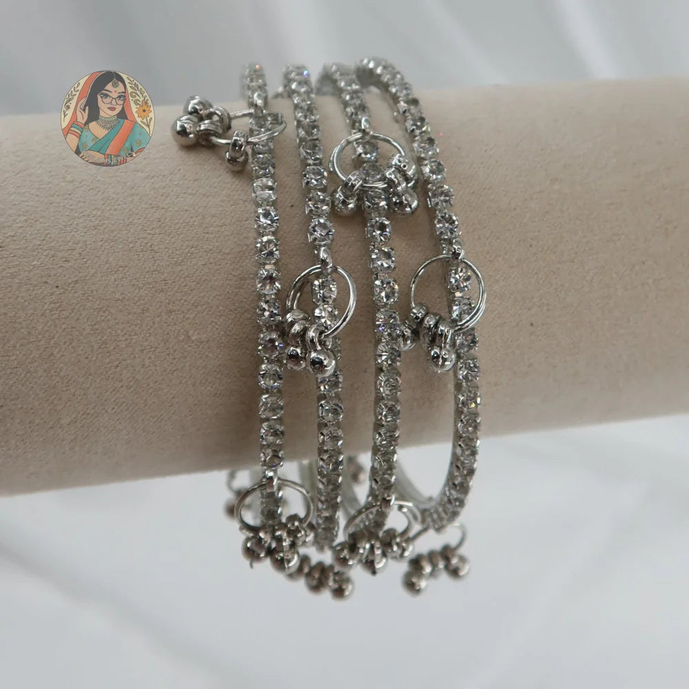 Silver Sparkle Ghungroo Mini Bangle Set (4)