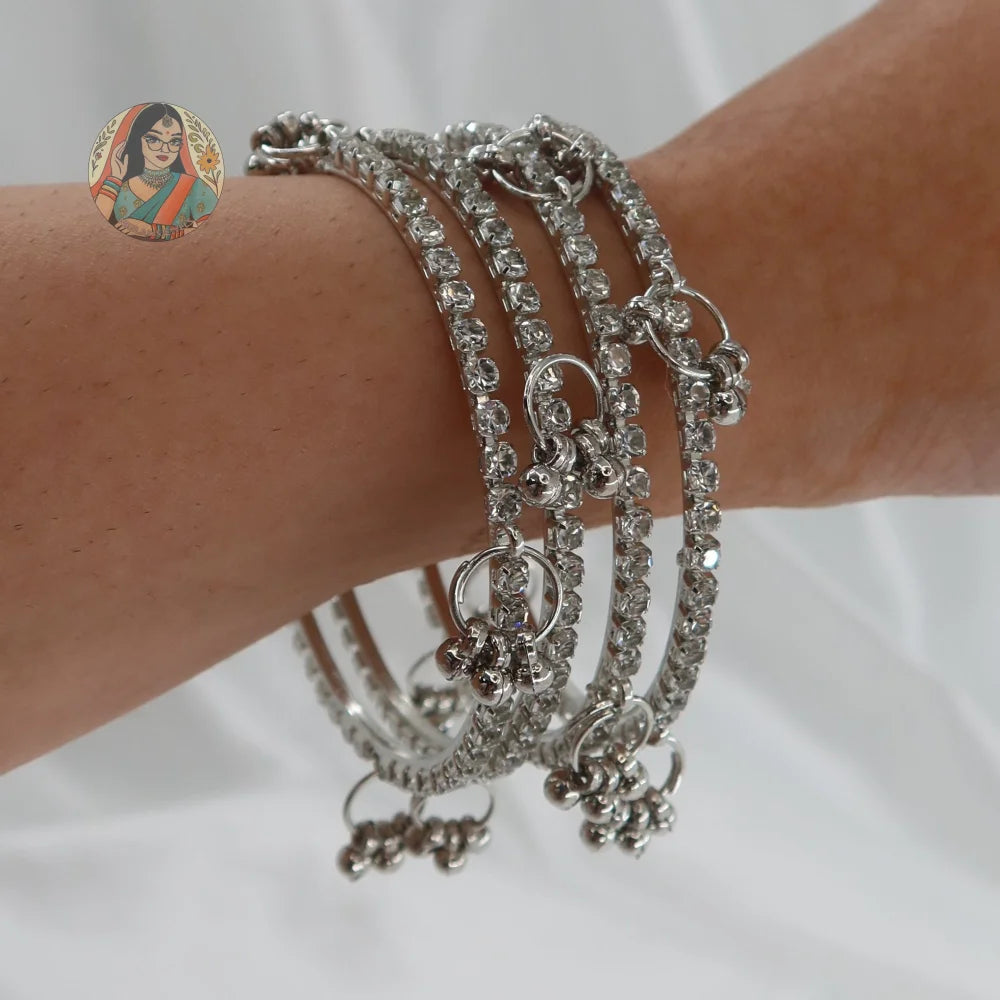 Silver Sparkle Ghungroo Mini Bangle Set (4)