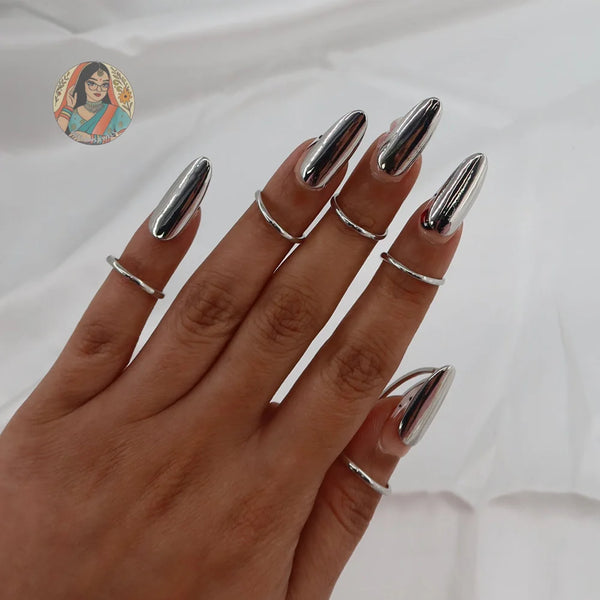 Silver-Toned Nail Rings (5)