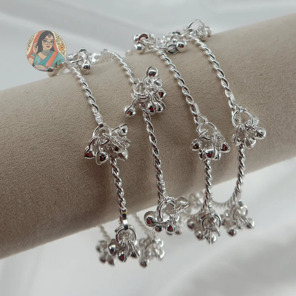 Silver Twisted Ghungroo Mini Bangle Set