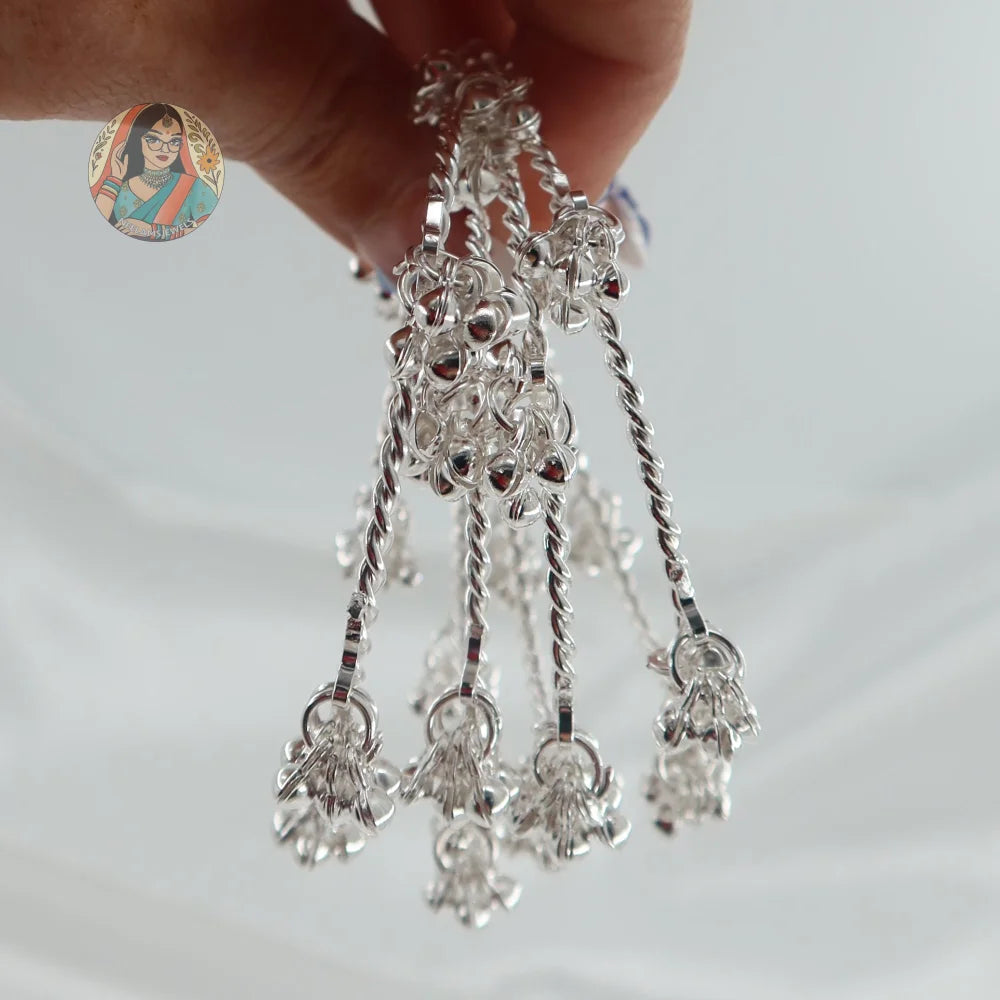 Silver Twisted Ghungroo Mini Bangle Set