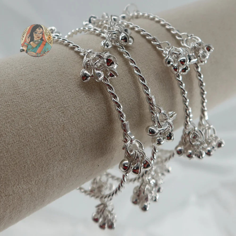 Silver Twisted Ghungroo Mini Bangle Set