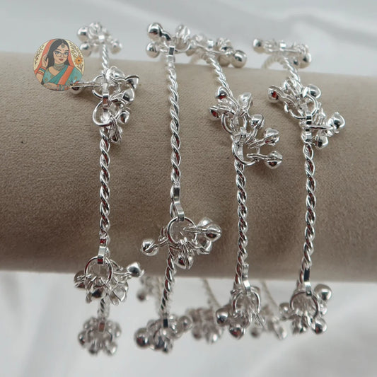 Silver Twisted Ghungroo Mini Bangle Set