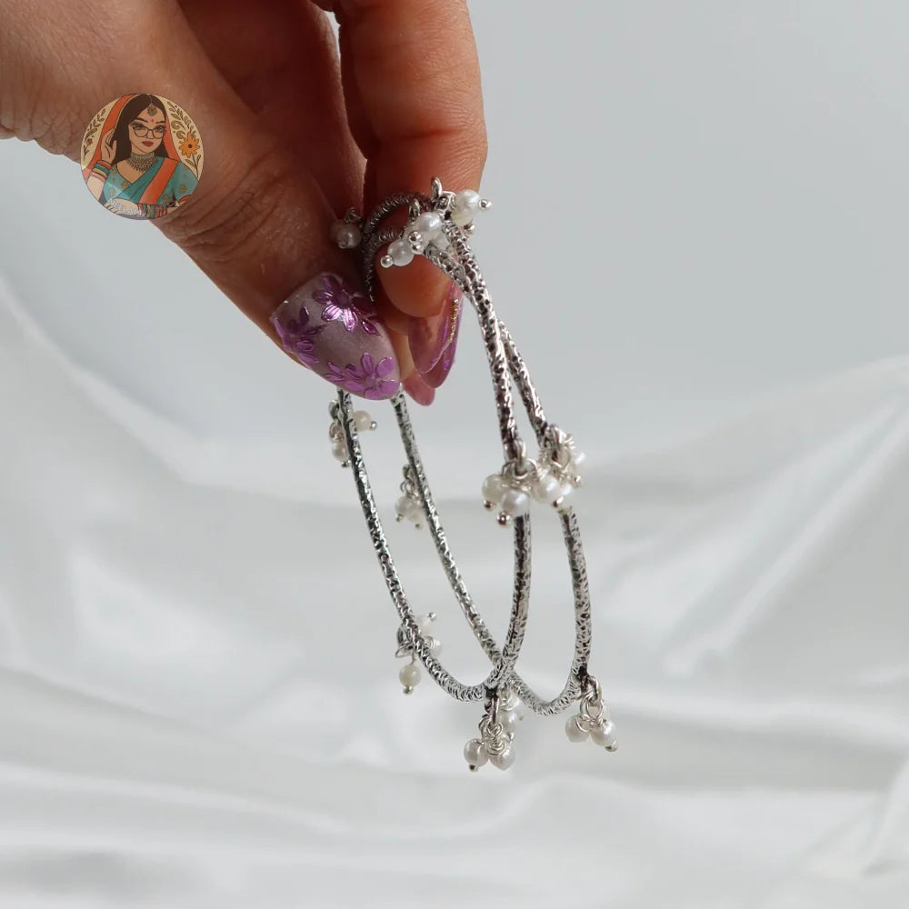 Sita Silver Pearl Bangles (Free Size)
