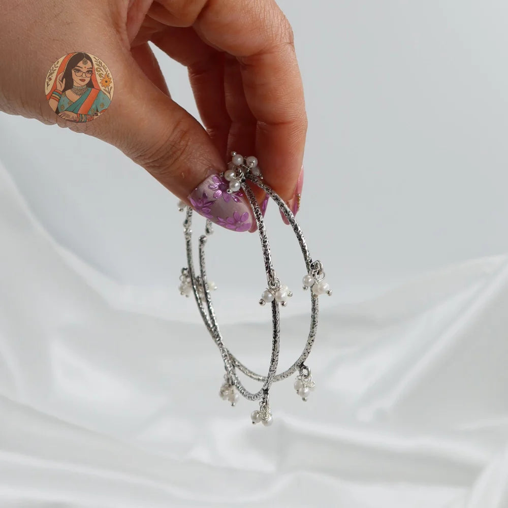 Sita Silver Pearl Bangles (Free Size)