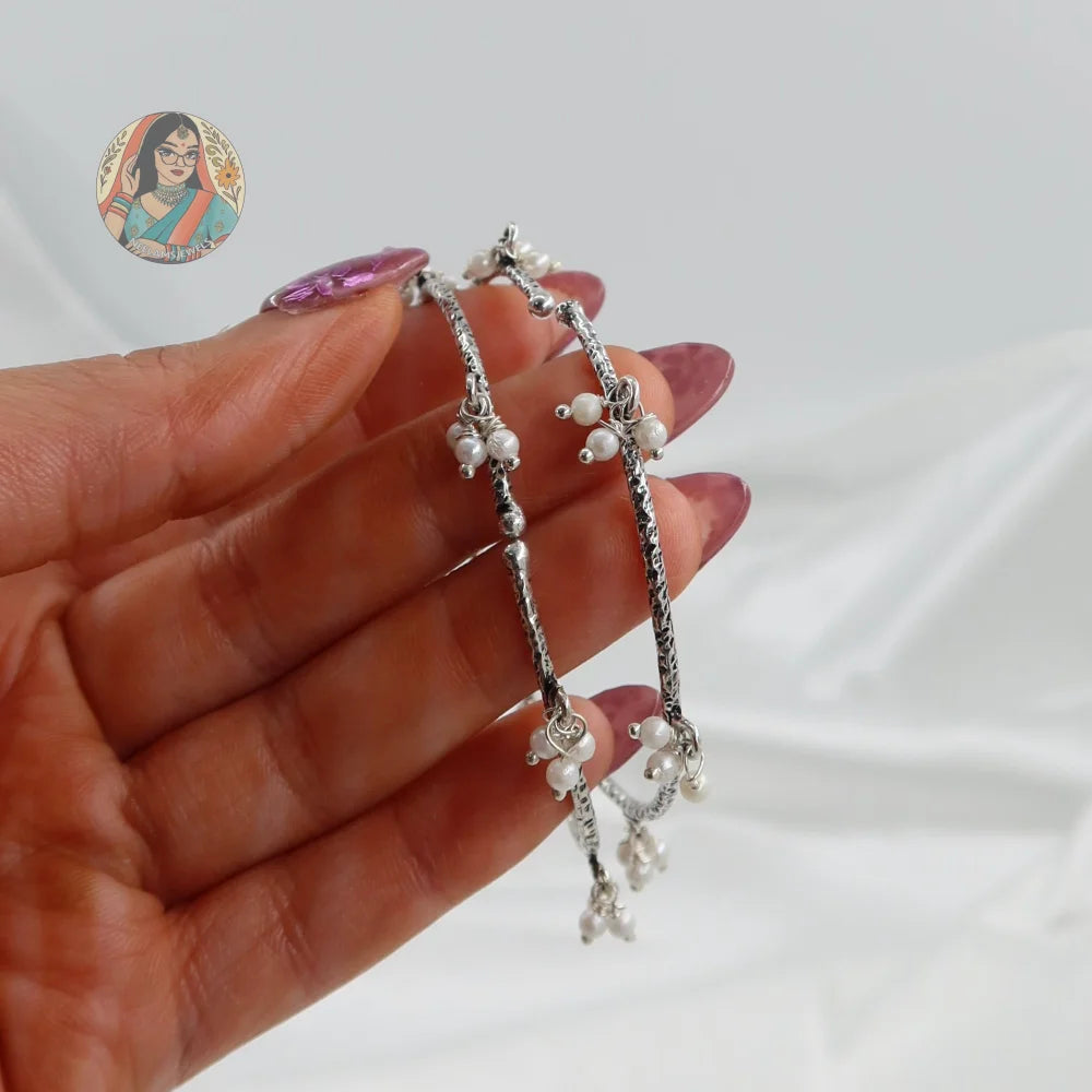 Sita Silver Pearl Bangles (Free Size)