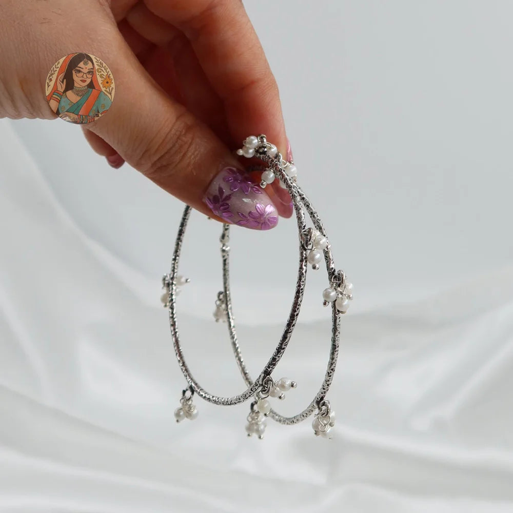 Sita Silver Pearl Bangles (Free Size)