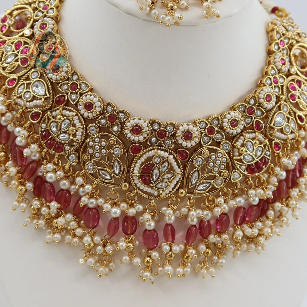 Sohniya Semi Bridal Necklace Set (Pink)