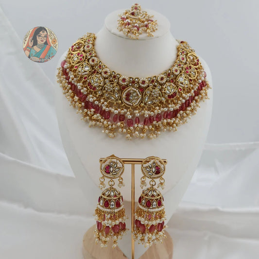 Sohniya Semi Bridal Necklace Set (Pink)