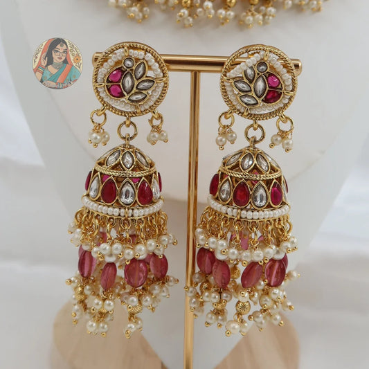 Sohniya Semi Bridal Necklace Set (Pink)