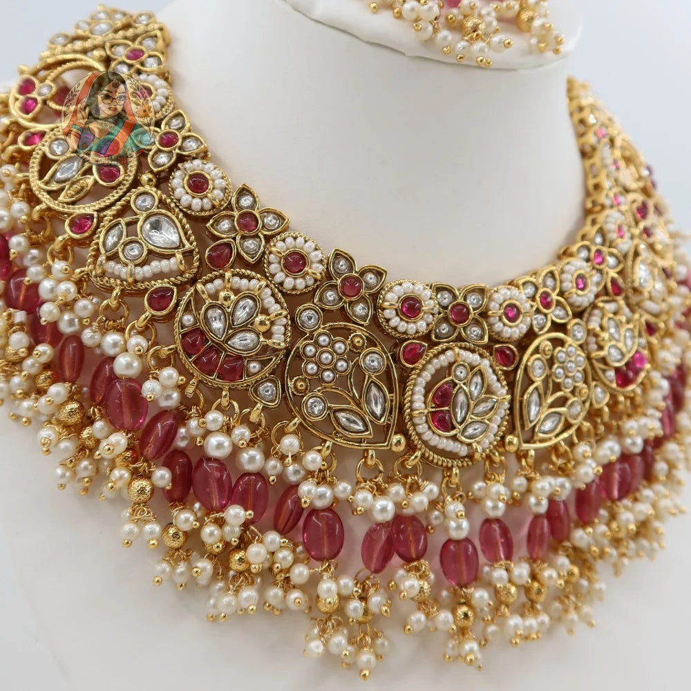 Sohniya Semi Bridal Necklace Set (Pink)