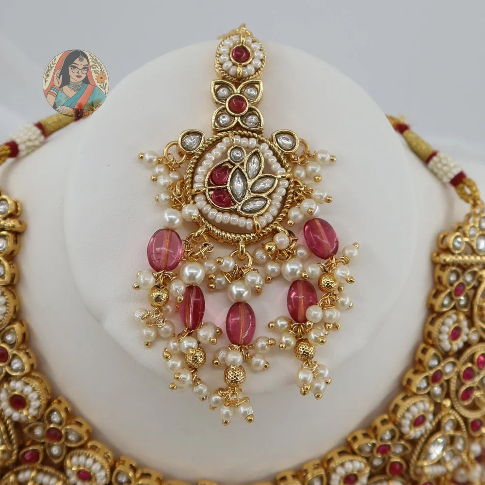 Sohniya Semi Bridal Necklace Set (Pink)