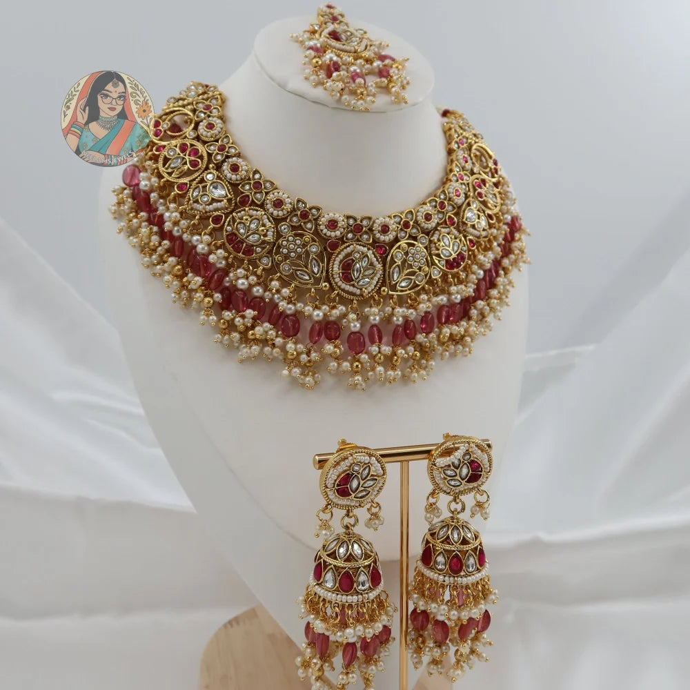 Sohniya Semi Bridal Necklace Set (Pink)