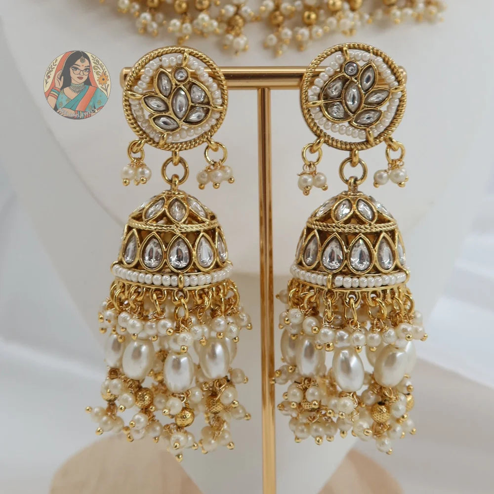 Sohniya Semi Bridal Necklace Set (White)