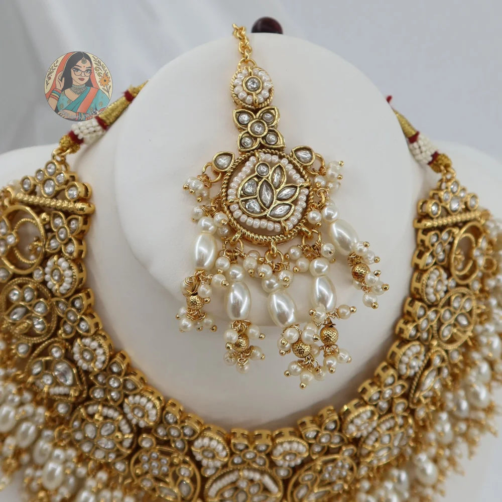 Sohniya Semi Bridal Necklace Set (White)