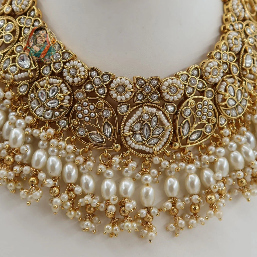 Sohniya Semi Bridal Necklace Set (White)