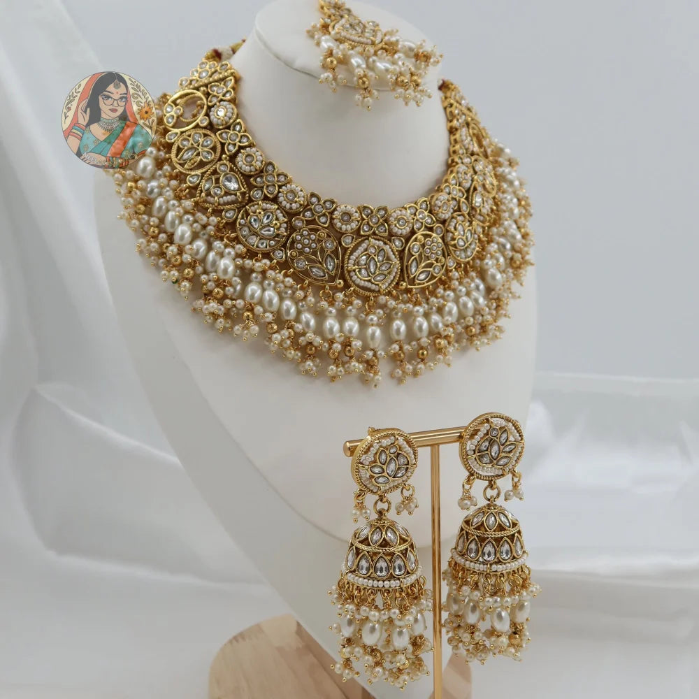 Sohniya Semi Bridal Necklace Set (White)