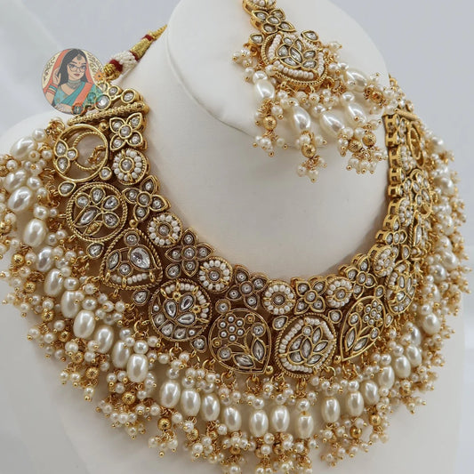 Sohniya Semi Bridal Necklace Set (White)