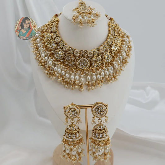 Sohniya Semi Bridal Necklace Set (White)