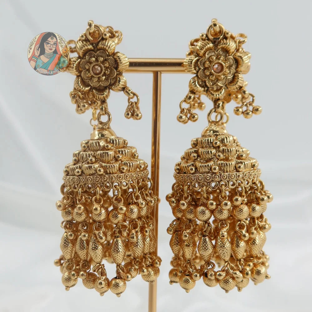 Sonam Gold Jhumki Earrings With Saharey/Kannchain