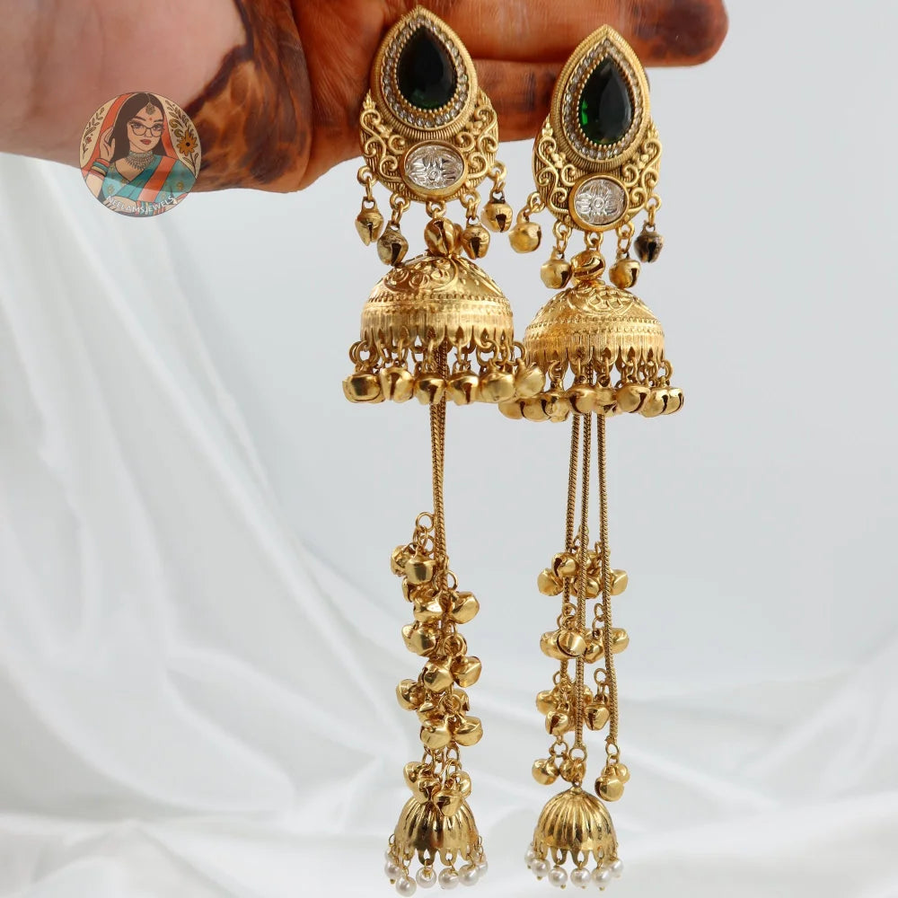 Soni Gold Kashmiri Earrings - Green