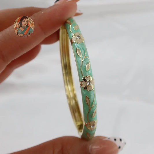Spring Meenakari Bangle - Turquoise/Cream