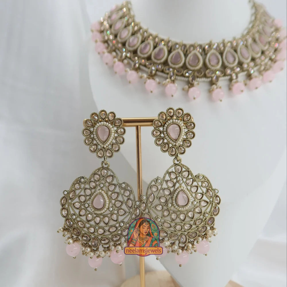 Sunaina Heera Necklace Set (Baby Pink)