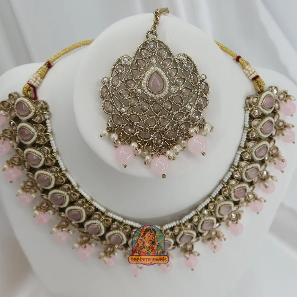 Sunaina Heera Necklace Set (Baby Pink)