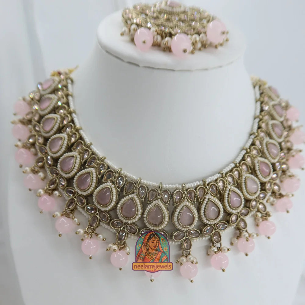 Sunaina Heera Necklace Set (Baby Pink)
