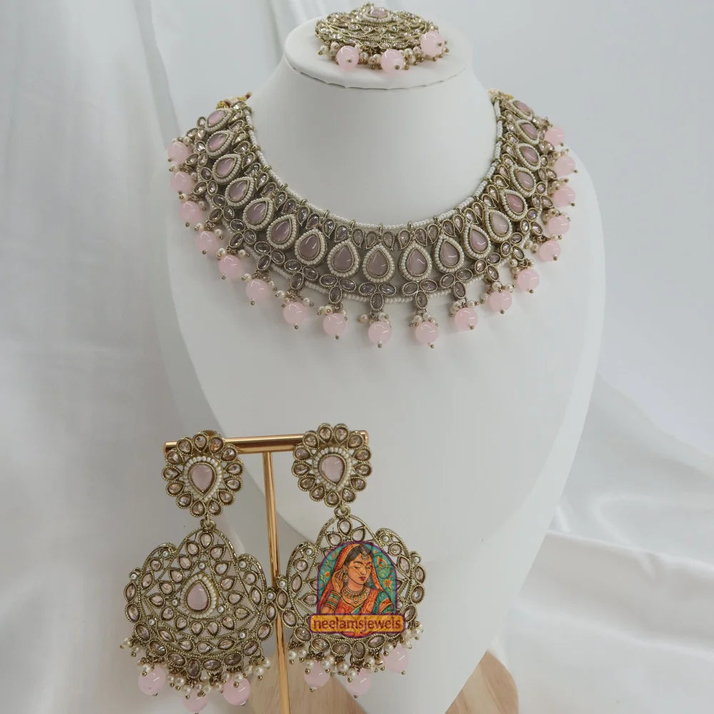 Sunaina Heera Necklace Set (Baby Pink)