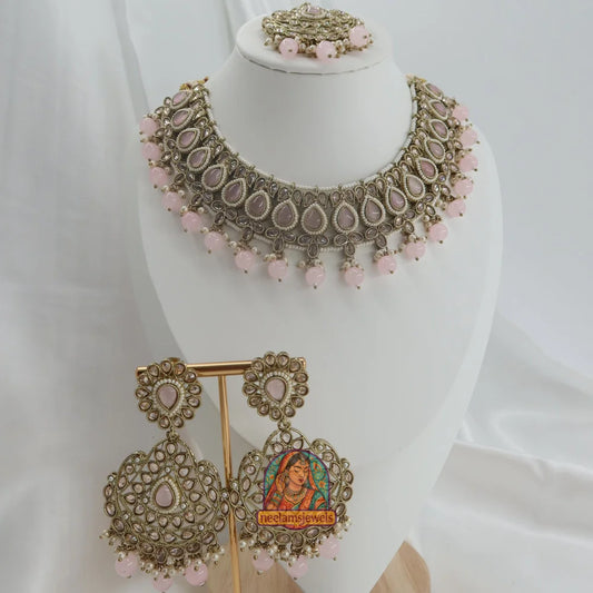 Sunaina Heera Necklace Set (Baby Pink)