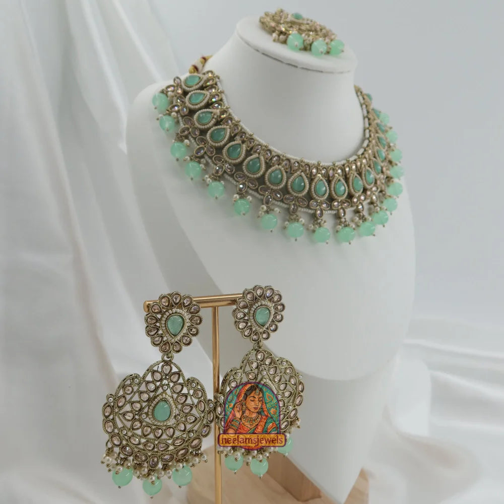 Sunaina Heera Necklace Set (Mint Green)