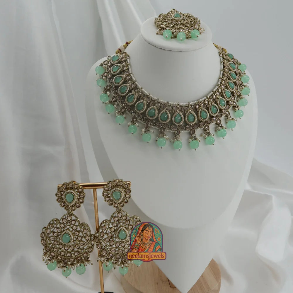 Sunaina Heera Necklace Set (Mint Green)