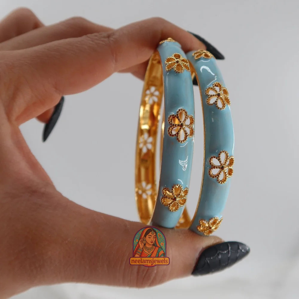 Sunehri Phool - Cutout Enamel Bracelet Light Blue / 2.4