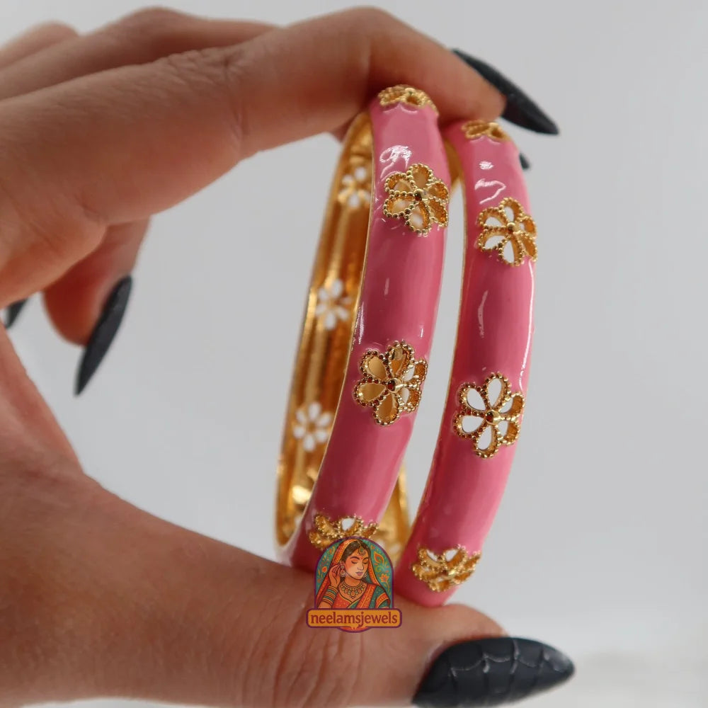 Sunehri Phool - Cutout Enamel Bracelet Pink / 2.4