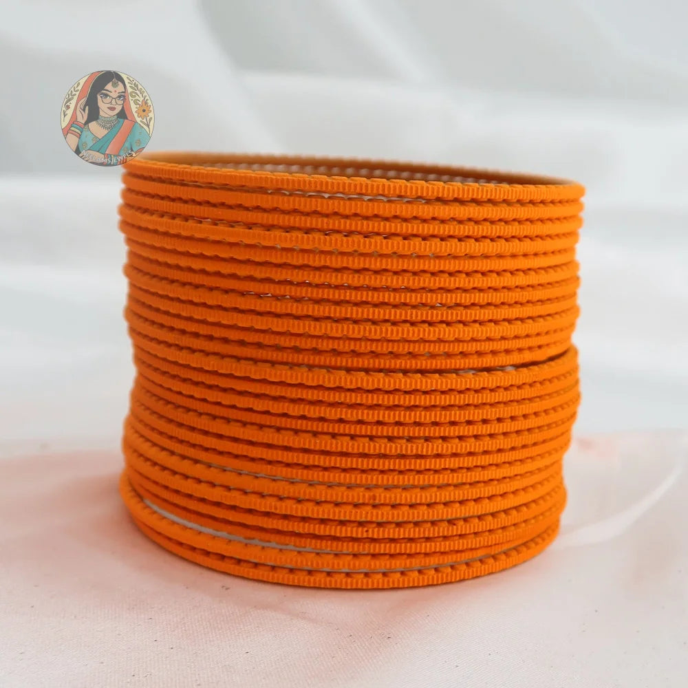 ’Tangerine Orange’ Matte Textured Ridged Bangle Set